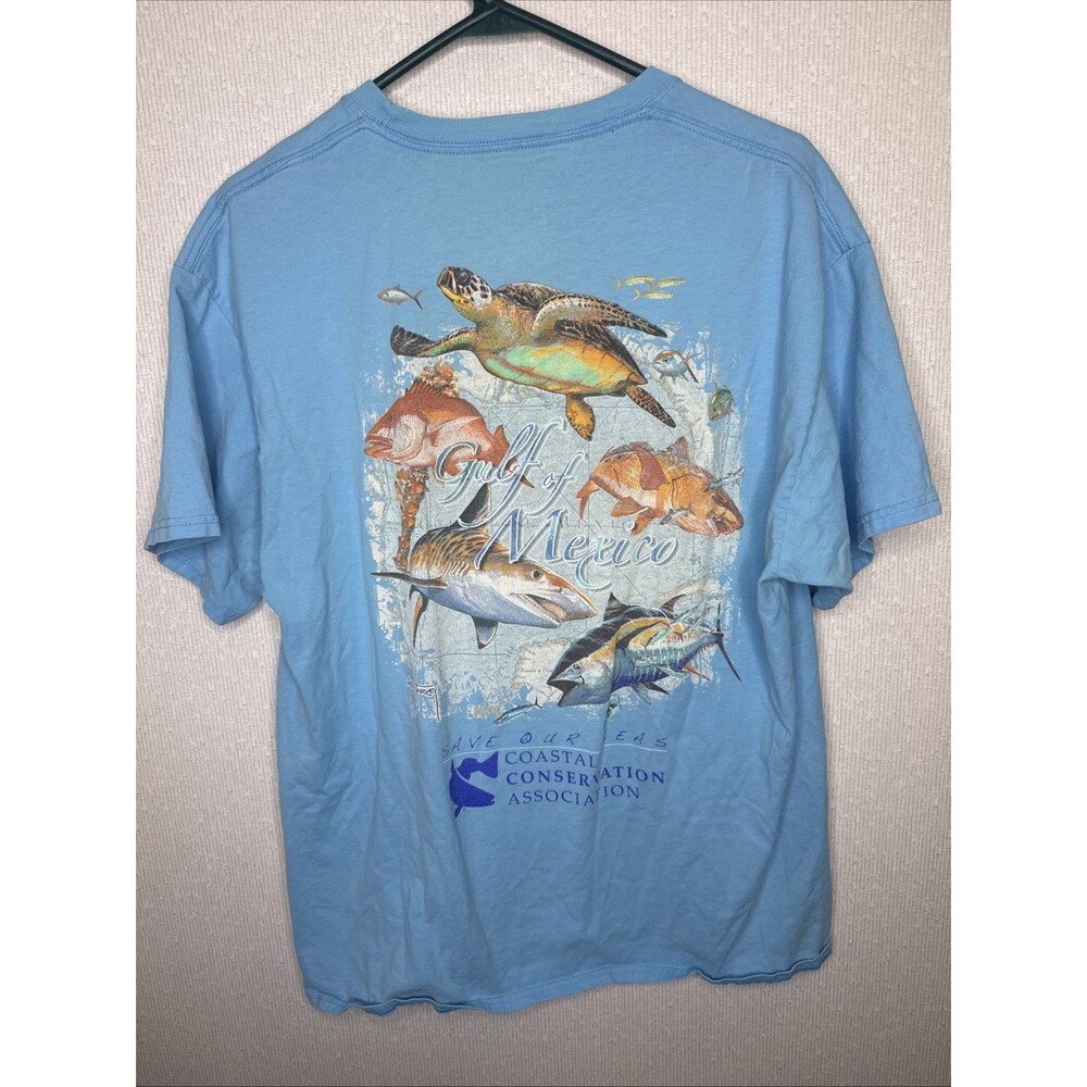 Guy Harvey Shirt Mens Large Blue Pocket Graphic Tee Gulf Of Mexico Sea Turtles F - Picture 3 of 5